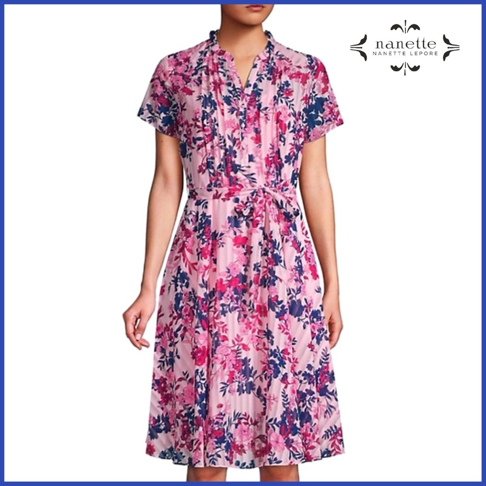 🏷 🆕 Nanette Lepore Pink Floral Pintuck Dress